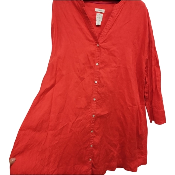 Joie 100% Linen Red- Orange Button-Up Tunic Dress - Picture 11 of 11